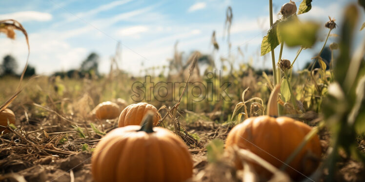 A field where many pumpkins grow - Starpik Stock