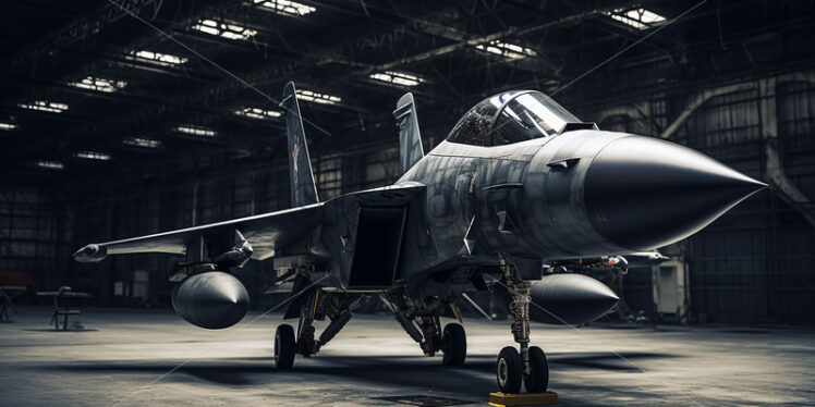 A fighter plane in the hangar - Starpik Stock