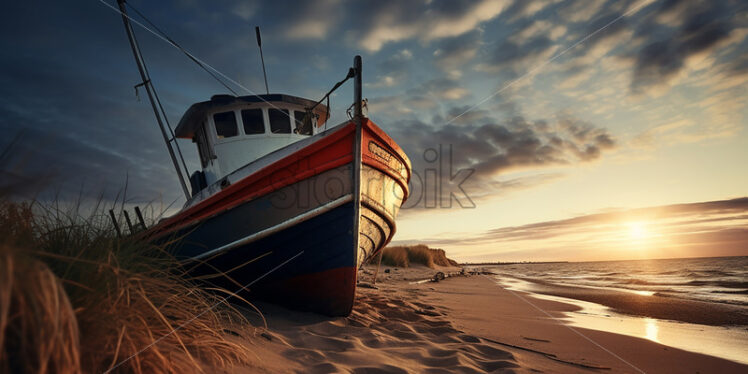 A fishing boat on the coast of the Baltic Sea - Starpik Stock