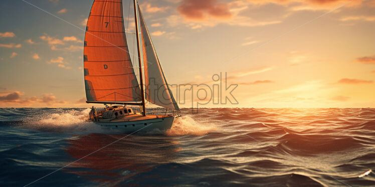 A fishing boat on the waves - Starpik Stock