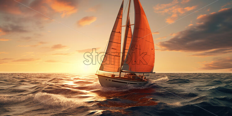 A fishing boat on the waves - Starpik Stock