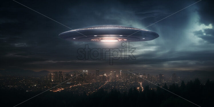 A flying saucer above a city - Starpik Stock