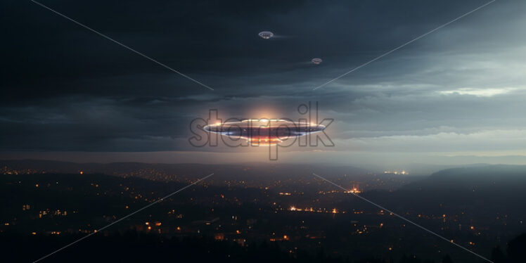 A flying saucer above a city - Starpik Stock