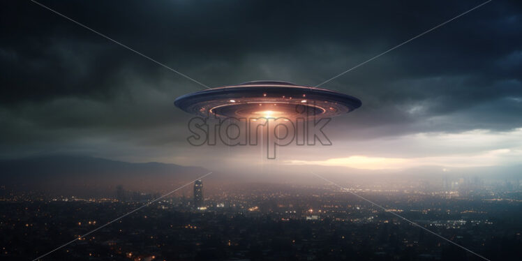 A flying saucer above a city - Starpik Stock