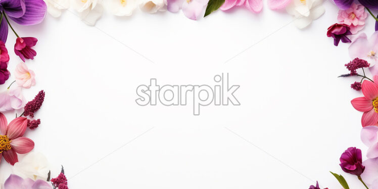 A frame of multicolored flowers on a white background - Starpik Stock