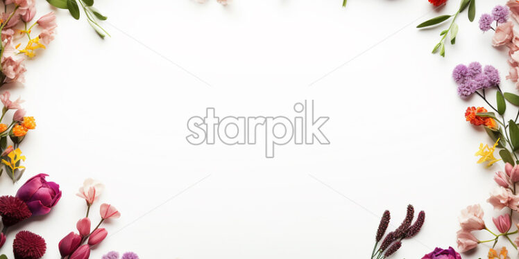 A frame of multicolored flowers on a white background - Starpik Stock