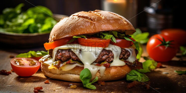 A fresh burger on a table - Starpik Stock