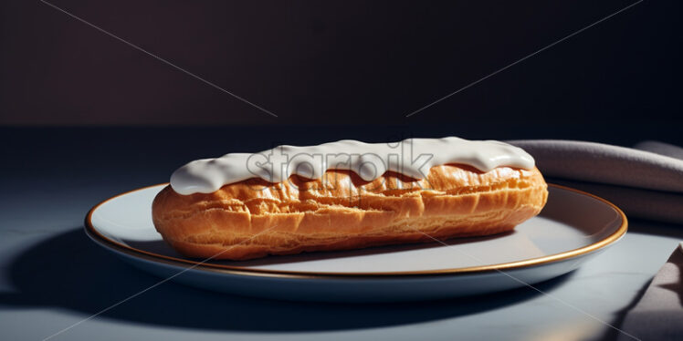 A fresh eclair on a table - Starpik Stock