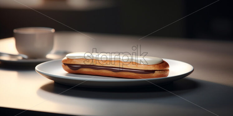 A fresh eclair on a table - Starpik Stock