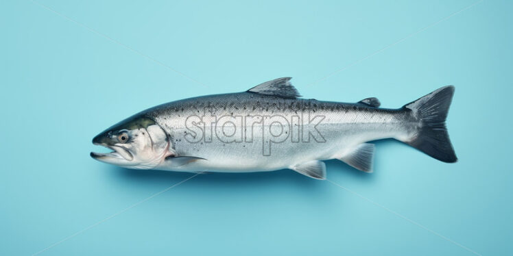 A fresh salmon on a blue background - Starpik Stock