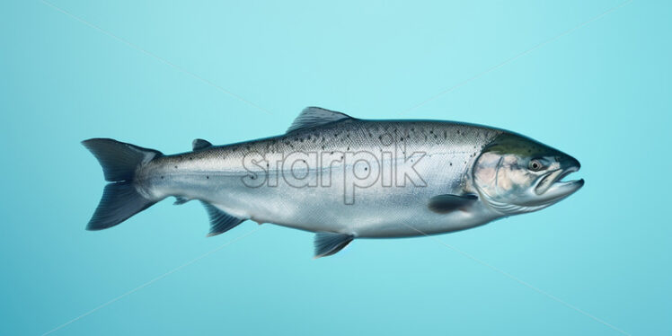 A fresh salmon on a blue background - Starpik Stock