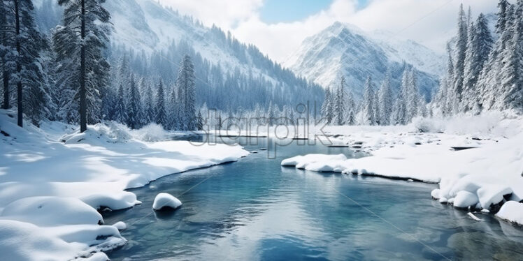 A frozen lake in the mountains - Starpik Stock