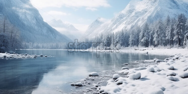 A frozen lake in the mountains - Starpik Stock