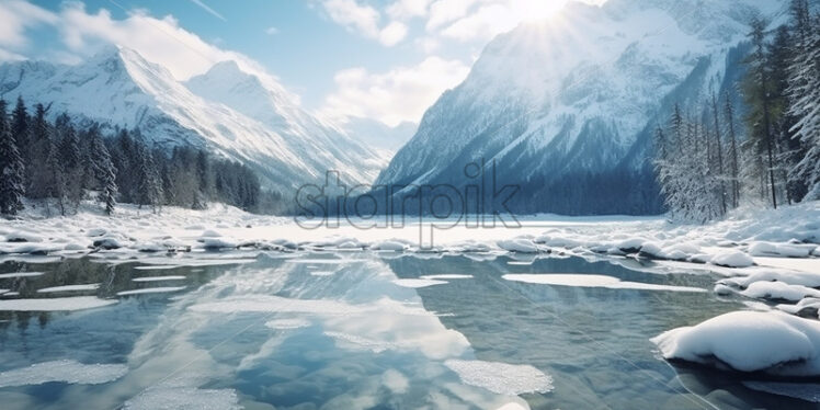 A frozen lake in the mountains - Starpik Stock