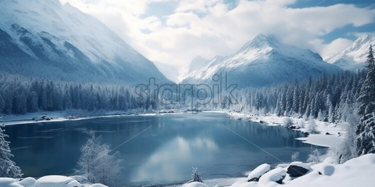 A frozen lake in the mountains - Starpik Stock