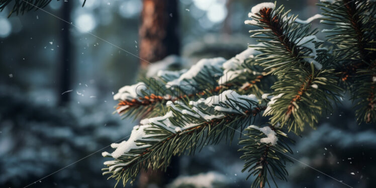 A frozen pine branch in winter - Starpik Stock