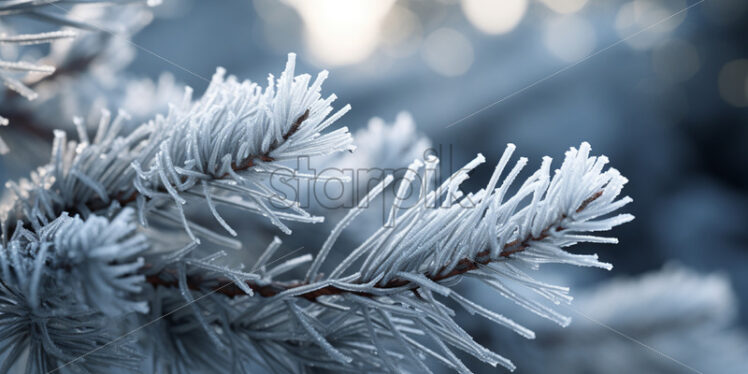 A frozen pine branch in winter - Starpik Stock