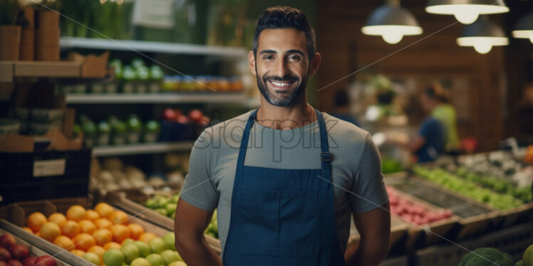 A fruit and vegetable seller, with a smile on his face - Starpik Stock