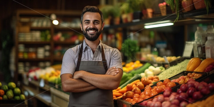 A fruit and vegetable seller, with a smile on his face - Starpik Stock