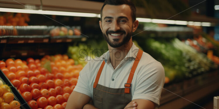 A fruit and vegetable seller, with a smile on his face - Starpik Stock