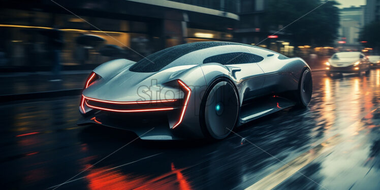 A futuristic car on the streets of a city - Starpik Stock