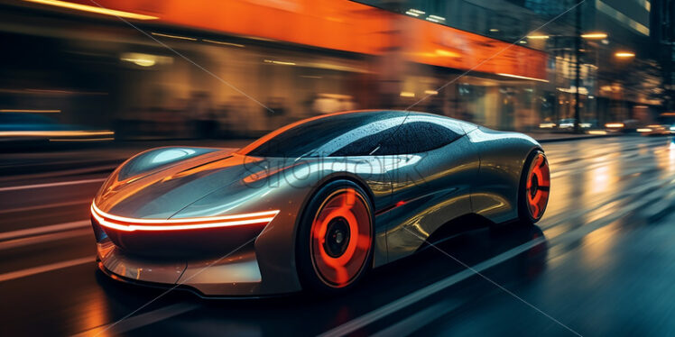 A futuristic car on the streets of a city - Starpik Stock