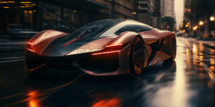 A futuristic car on the streets of a city - Starpik Stock