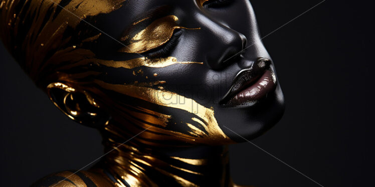 A girl on a black background with gold painted skin - Starpik Stock