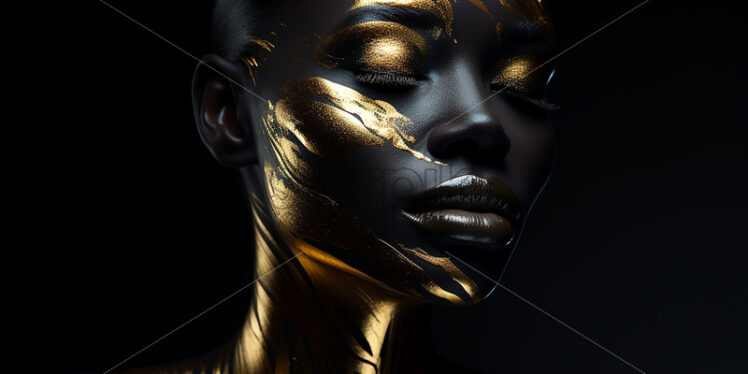 A girl on a black background with gold painted skin - Starpik Stock