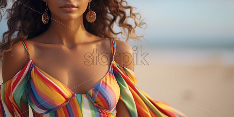 A girl on the beach in a colorful dress - Starpik Stock