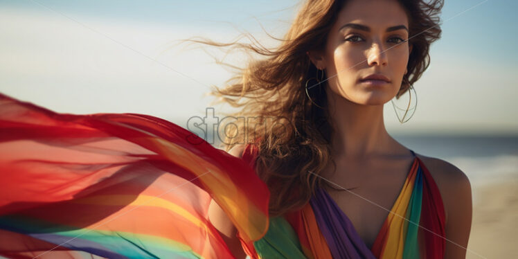 A girl on the beach in a colorful dress - Starpik Stock