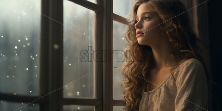 A girl who thinks at the window - Starpik Stock