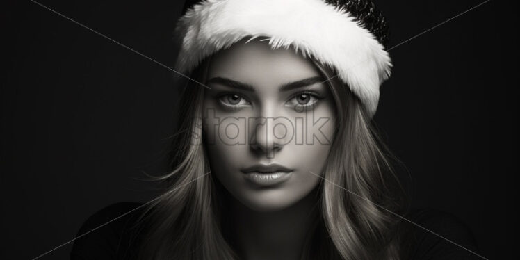 A girl with Santa's hat, black and white - Starpik Stock