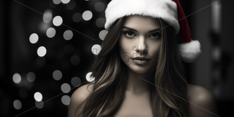 A girl with Santa's hat, black and white - Starpik Stock