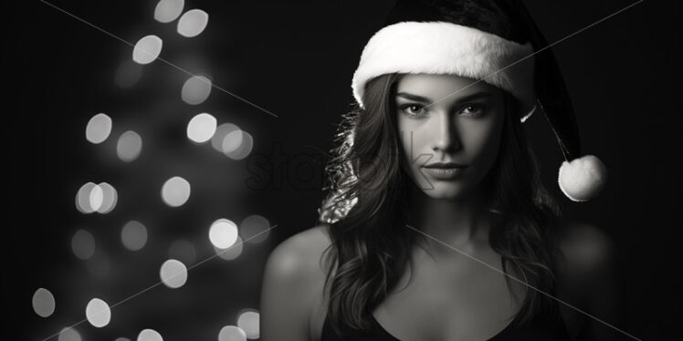 A girl with Santa's hat, black and white - Starpik Stock