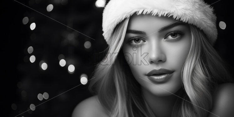 A girl with Santa's hat, black and white - Starpik Stock