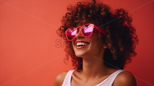 A girl with curly hair and pink glasses - Starpik