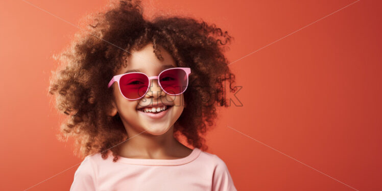 A girl with curly hair and pink glasses - Starpik Stock