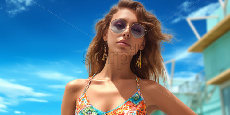 A girl with glasses and a bathing suit - Starpik Stock