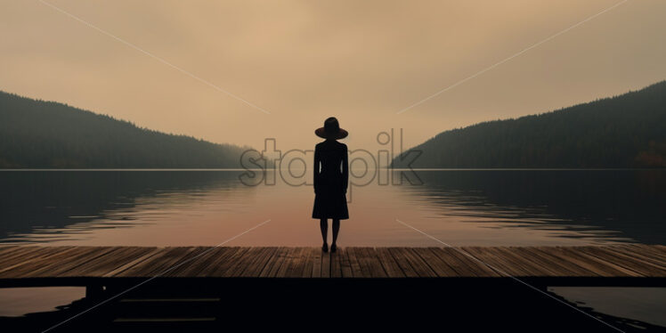 A girl with her back in the lake - Starpik Stock