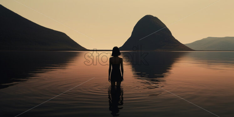 A girl with her back in the lake - Starpik Stock