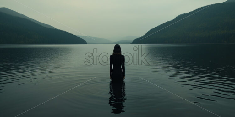 A girl with her back in the lake - Starpik Stock