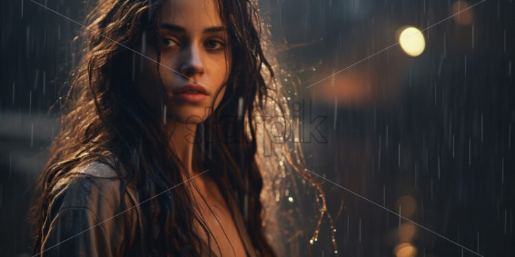 A girl with long hair in the rain - Starpik Stock