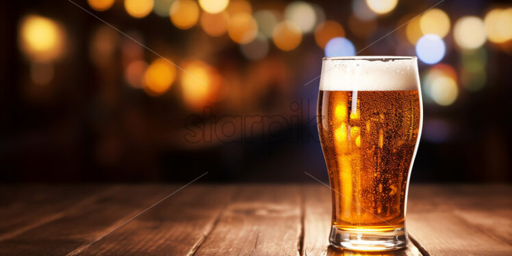 A glass of beer on a table in the pub - Starpik Stock