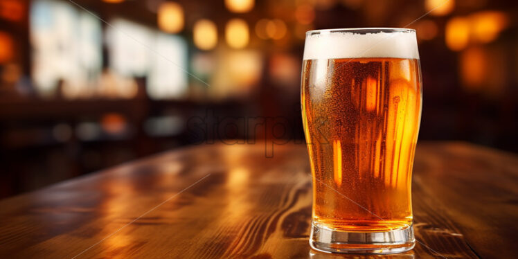 A glass of beer on a table in the pub - Starpik Stock