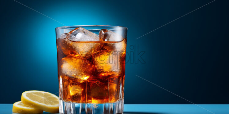 A glass of cold iced tea on a blue background - Starpik Stock