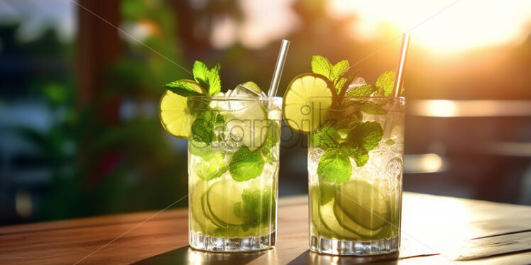 A glass of fresh mojito on a terrace table - Starpik Stock