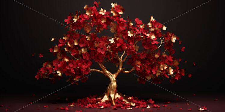 A golden tree with royal red flowers - Starpik Stock