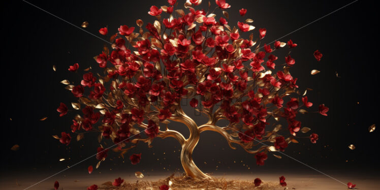 A golden tree with royal red flowers - Starpik Stock