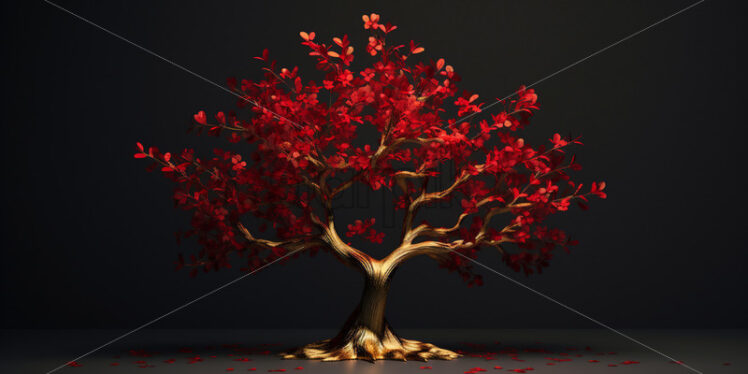 A golden tree with royal red flowers - Starpik Stock